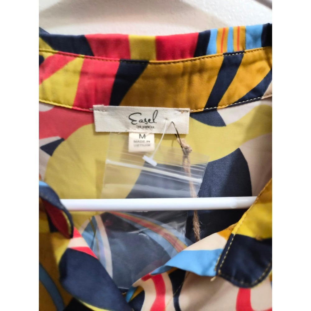 Easel Los Angeles Abstract Floral Button Down Blouse Long Sleeve Multi Color M - Picture 2 of 4